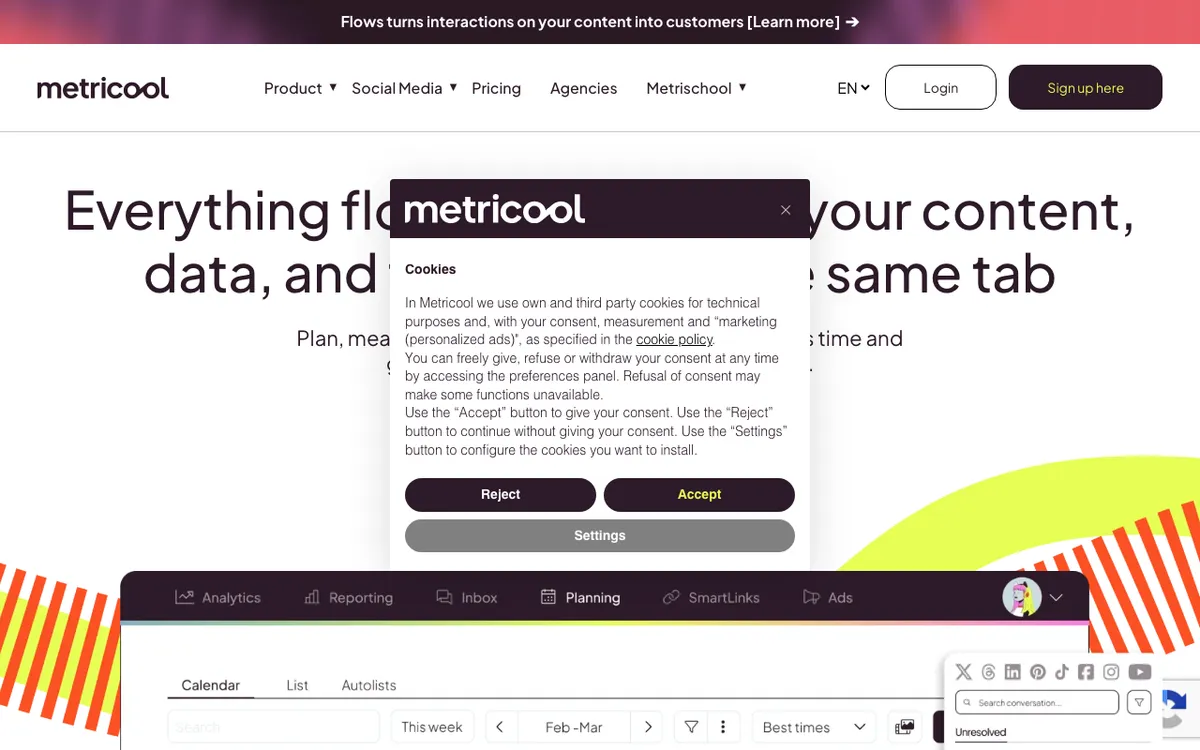 Metricool, screenshot (September 2026)