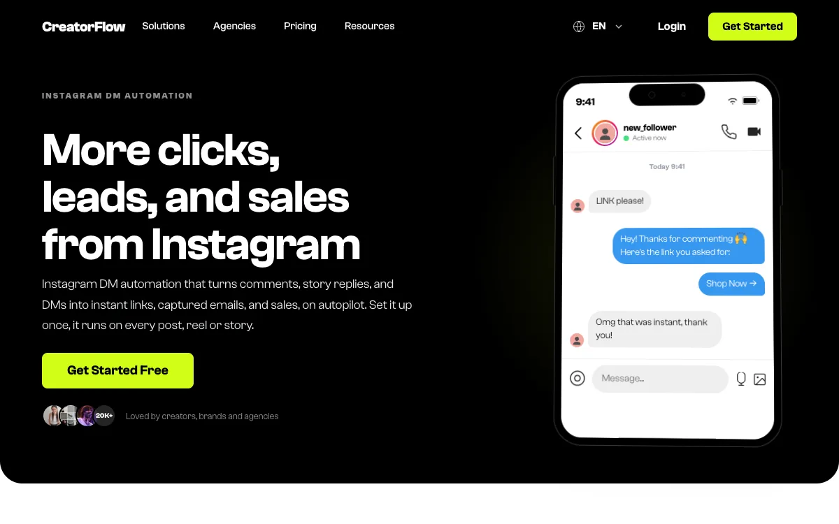 CreatorFlow's homepage, October 2026