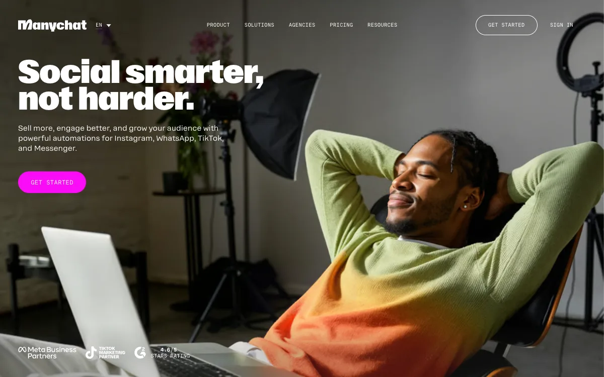ManyChat's homepage, October 2026