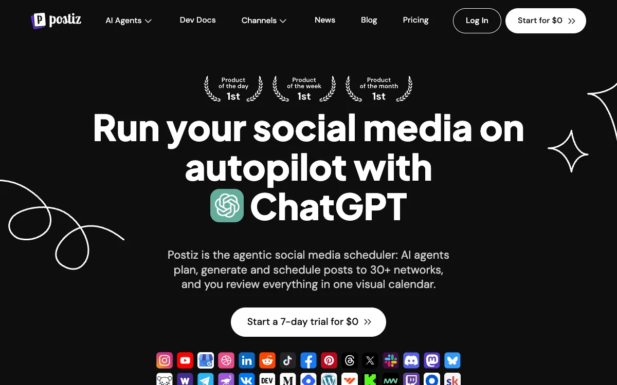 Postiz's homepage, October 2026