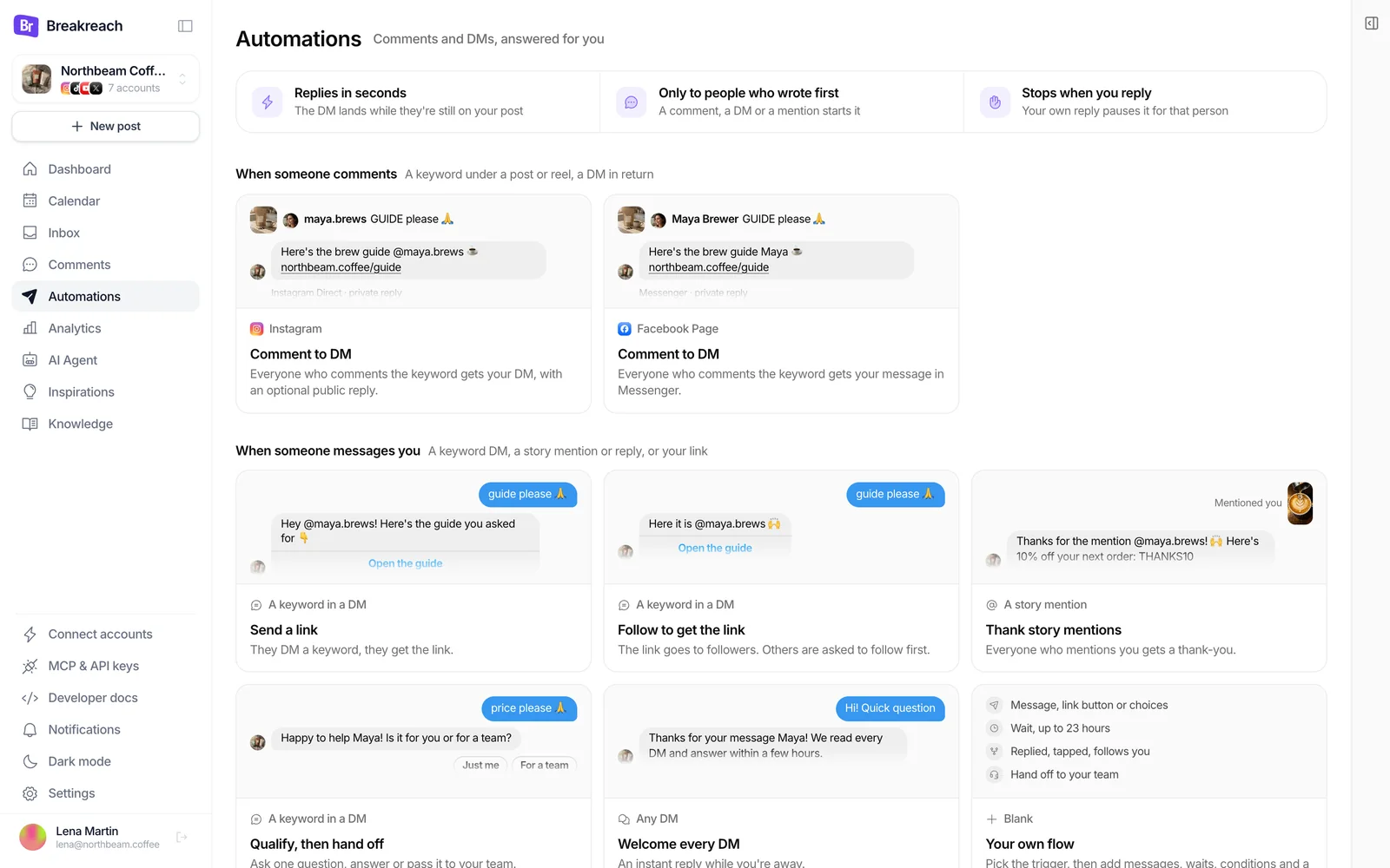 Breakreach's Automations page, October 2026